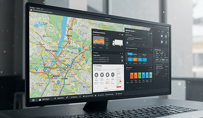 Software de finanzas y contabilidad mostrando un mapa y datos.